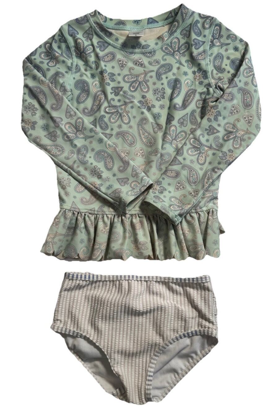 RuffleButts Girls Rash Guard Swim Set Paisley Mint Size 6 Two Piece